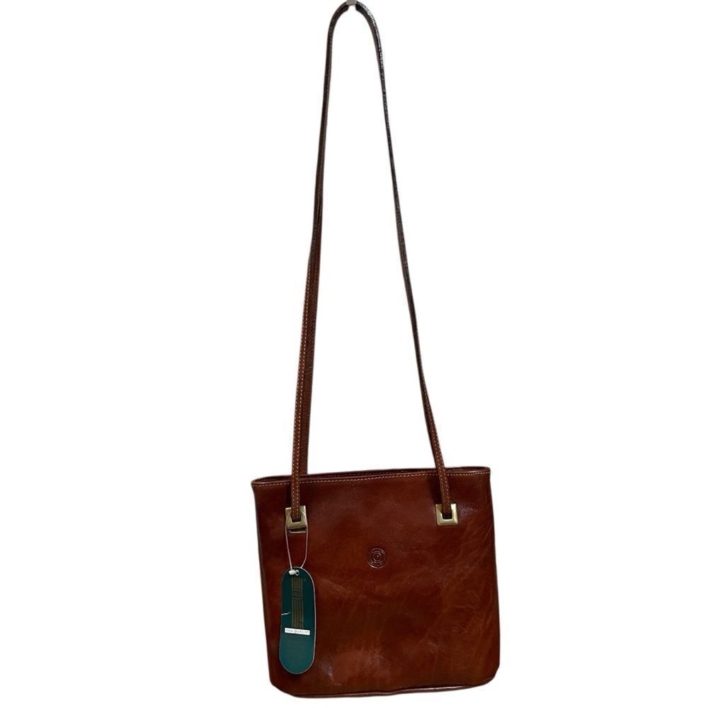 NWT Guidi Full Grain Leather Shoulder or Crossbody Bag Cognac Brown